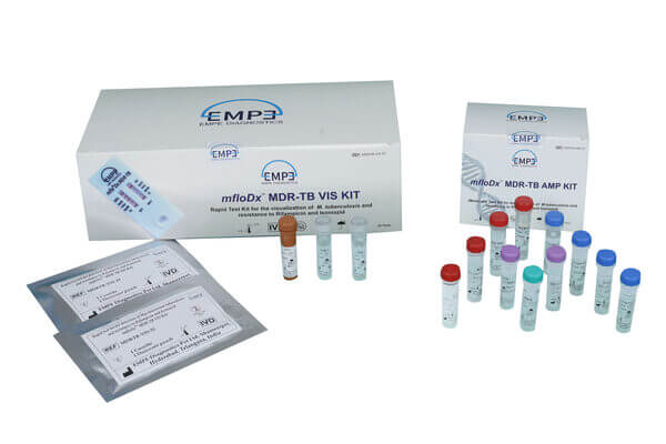 Medical diagnostic test kit with sample tubes and lab equipment