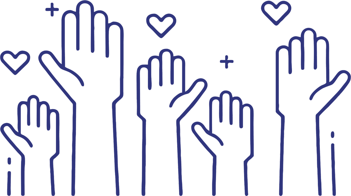 Illustration of hands raised representing support and assistance